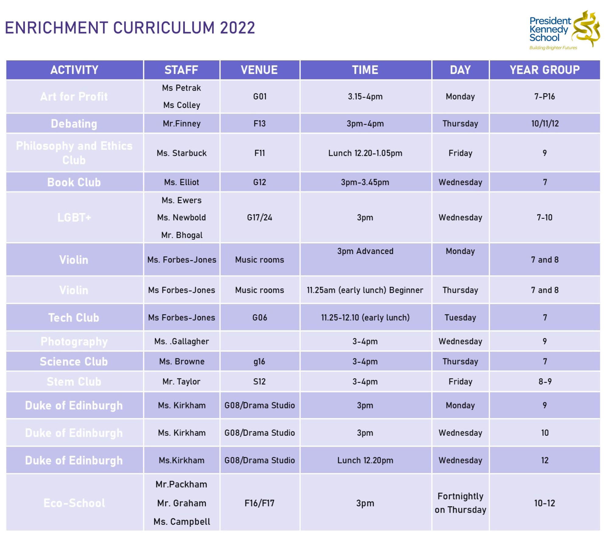 President Kennedy School Enrichment president-kennedy-school-enrichment